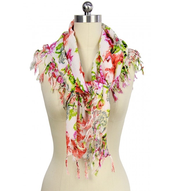 Saachi Women's Floral Print Square Scarf with Tassels 36 x 36 Inches - C212O3Z4WIG
