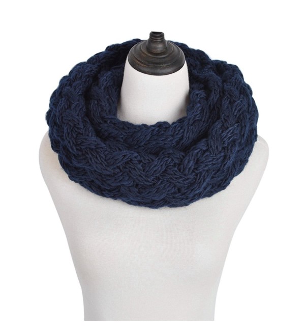 Premium Solid Winter Criss Cross Knit Thick Infinity Loop Circle Scarf - Navy Blue - CC12MMBIVMF