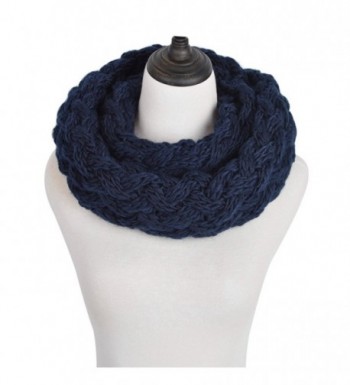 Premium Solid Winter Criss Cross Knit Thick Infinity Loop Circle Scarf - Navy Blue - CC12MMBIVMF