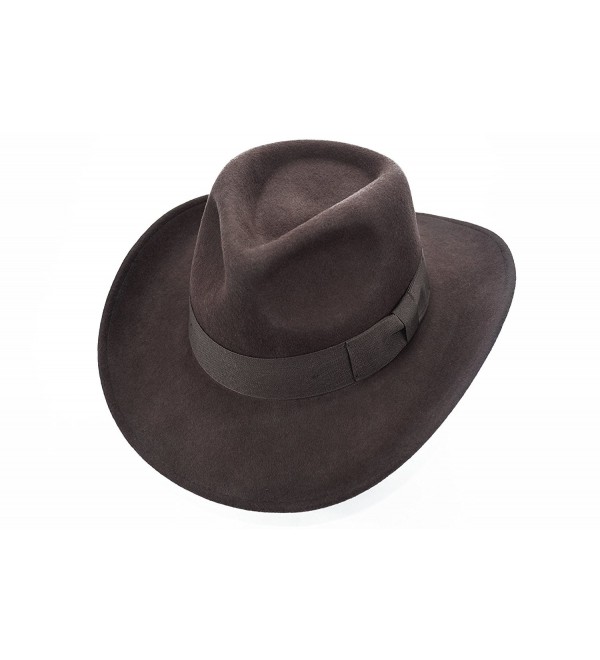 Mens Wool Crushable Indiana Jones Outback Safari Fedora Cowboy Western Hat Black - Brown - CQ12LC2UN35