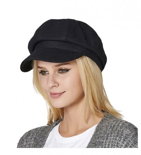 CYPER TOP Unisex Classic 8 Panel Wool Blend Newsboy Hat Cabbie Beret Visor Bill Hat - Black - CI189KGC6T4