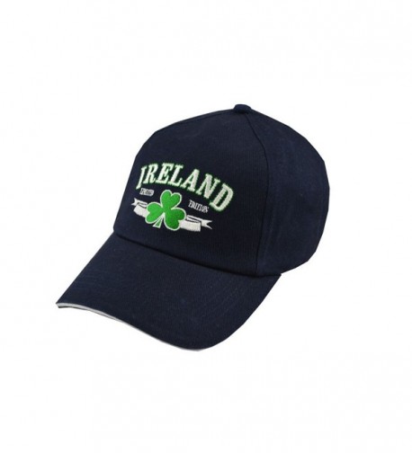 Carrolls Irish Gifts Baseball Cap With Embroidered Ireland Limited Edition Print and Shamrock- Navy - CC11ZF0O2UV