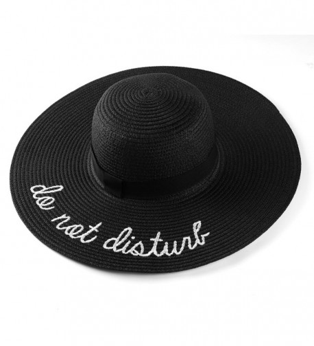 Aerusi Women's Do Not Disturb Straw Wide Brim Floppy Sun Hat Beach Sun Hat - Black - C4185Q3O702