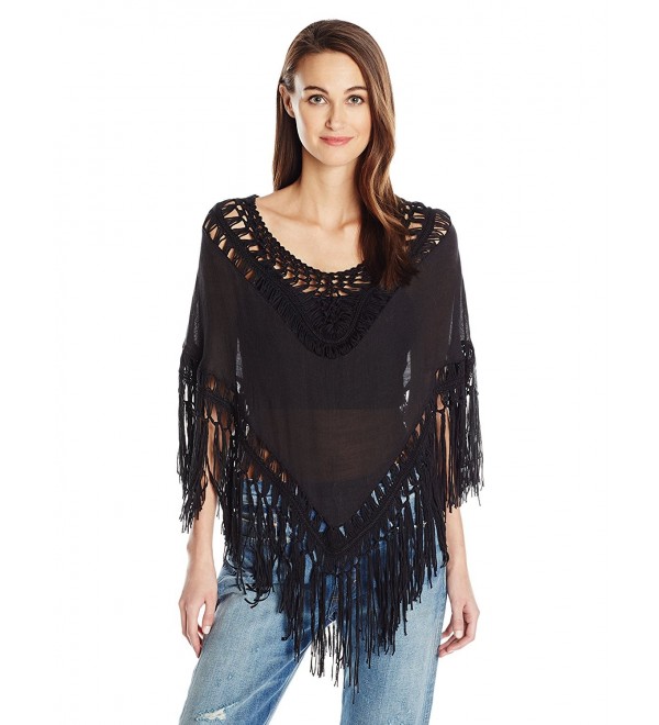 Steve Madden Women's Crochet Woven Pop Over Poncho - Black - CQ12O7JO70R