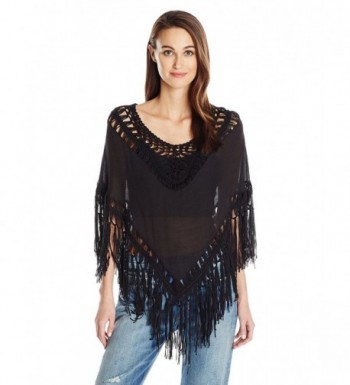 Steve Madden Women's Crochet Woven Pop Over Poncho - Black - CQ12O7JO70R