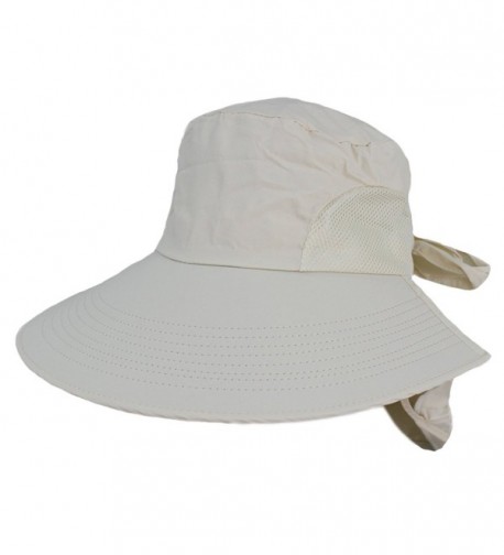 Women Wide Brim Floppy Mesh Beach Travel Sun Bowknot Face Neck UV Hat Visor Cap - Biege - CT12DT81D6V