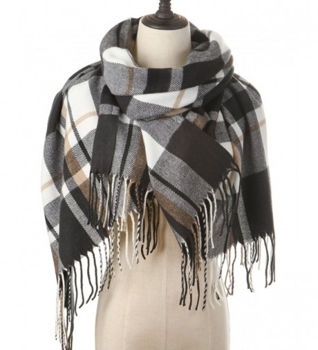 Women Plaid Blanket Cashmere Scarf Long Large Warm Tartan Scarves Wrap Shawl - Black-White - CY187R0MTYG