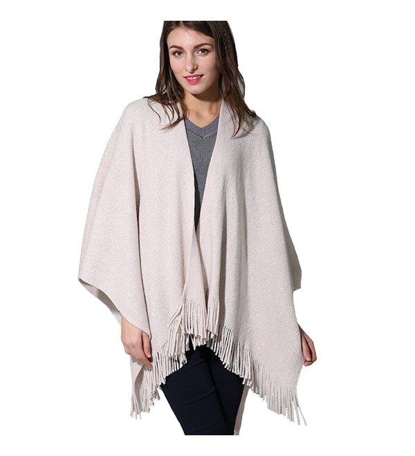 ZISUEX Women Cape Shawl Wrap Fashion Scarf Open Front Poncho Cape Cardigans (Beige) - CP186LOSWUH