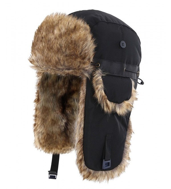 Mens Winter Faux Fur Trapper Hat Windproof Hunting Hat With Earflaps ...