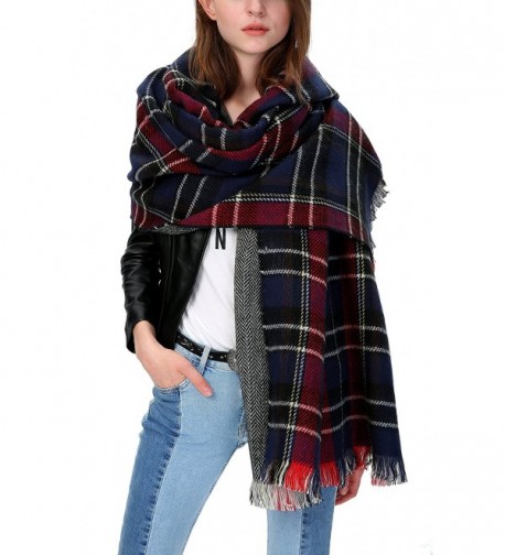 Urban CoCo Women's Tartan Plaid Blanket Scarf Winter Checked Wrap Shawl - Series 2 Navy - C7129ZAMQQR