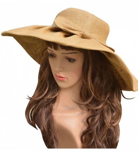 Linen Summer Womens Wide Brim Sun Hat Wedding Church Sea Beach Cap - Khaki - CQ121NBY403