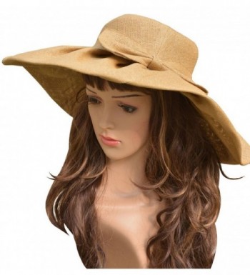 Linen Summer Womens Wide Brim Sun Hat Wedding Church Sea Beach Cap - Khaki - CQ121NBY403