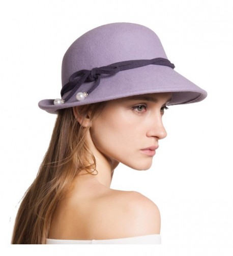 Janetshats Womens Vintage Wool Felt Cloche Bucket Hat Bowler Winter Crush Hat - Purple - C2186DAK094