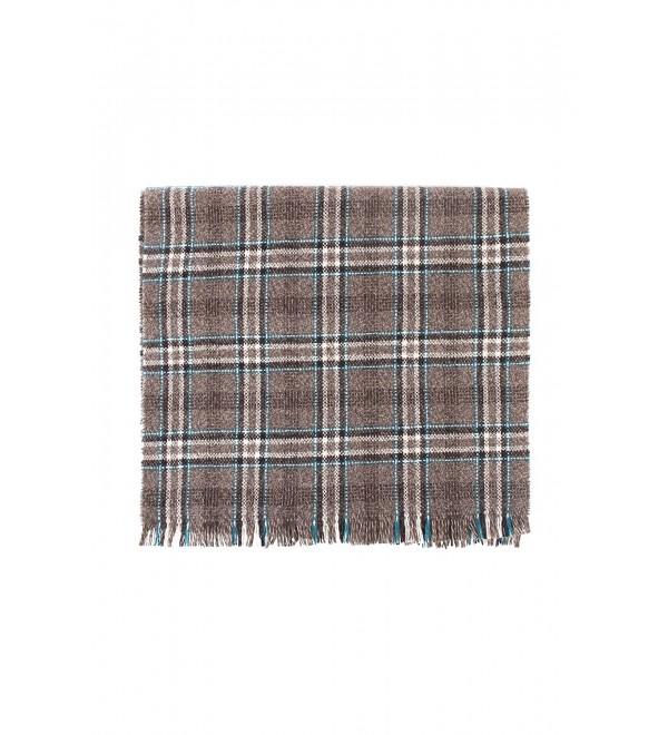 Great & British Knitwear 100% Cashmere Brown & Teal Check Scarf. Made in Scotland - CH126SK7IWP