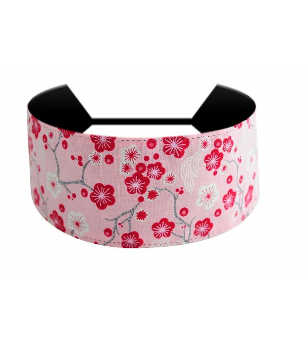 Bargain Headbands- Red Cherry Blossoms Over Light Pink Cute Soft Wide Headband - C9114BM5E4R