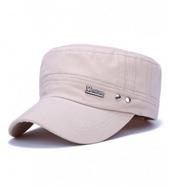 ChezAbbey Solid Brim Flat Top Cap Army Cadet Style Military Ripped Hat Peaked Cap - Beige - CF17YHWYKYW