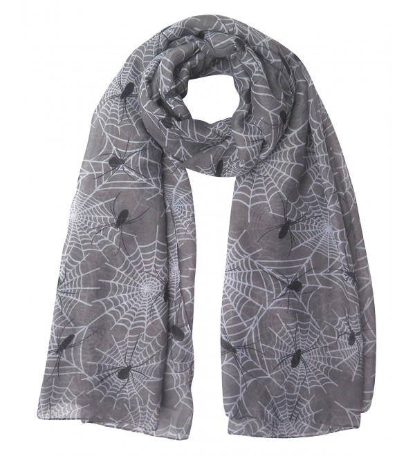 Lina & Lily Halloween Spider and Web Print Women's Large Scarf - Grey - C2128A5IIND