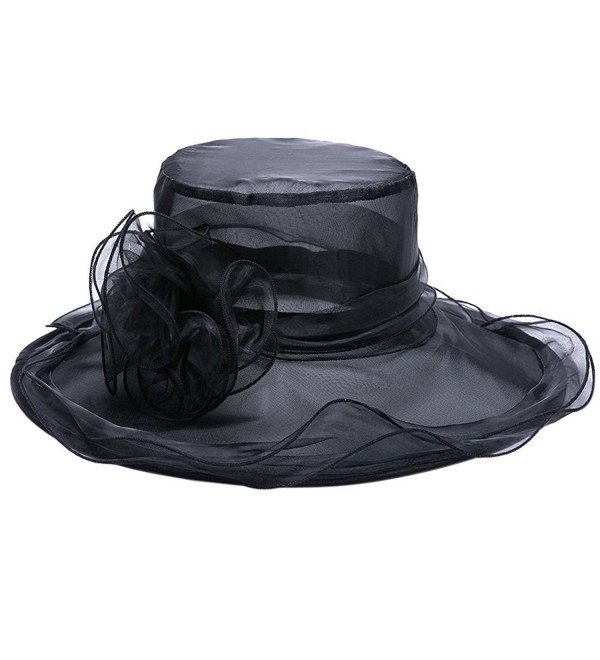 Song Women Organza Sun Beach Church Ascot Race Derby Cocktail Wedding Hat - Black - CE17Z563N4X