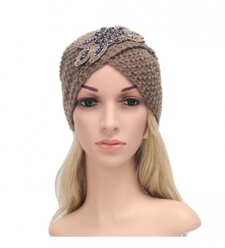 Vcenty Women's Warm Knit Hat Braided Turban Headdress Cap for Autumn Winter - Khaki - C31867SG0R2