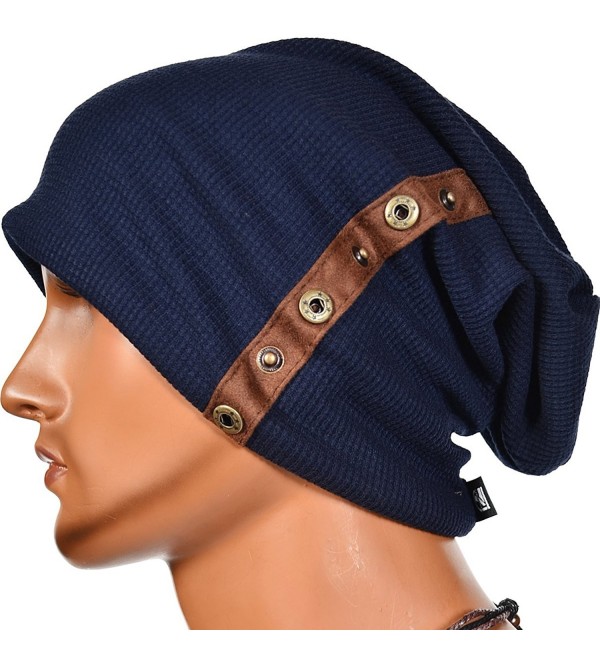 Stylish Fastener Men Oversize Slouchy Soft Beanie Cap Hat - Navy - CF11RNJCWGX