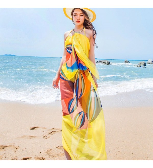 Sexy Women Chiffon Beach Swimwear Sarong Wrap Dress Bikini Cover Up Scarf (Yellow) - " Yellow " - C017YIGUY46
