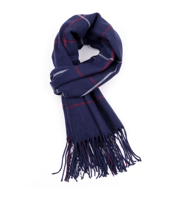 R.C.Y. Cashmere Feel Scarf Plaid Wrap Shawl Blanket - Navy - CP187MGI3X5