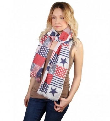Funky Junque's Patriotic Red- White and Blue Patchwork Polka Dot Stripe Scarf - CU12F76H0PL