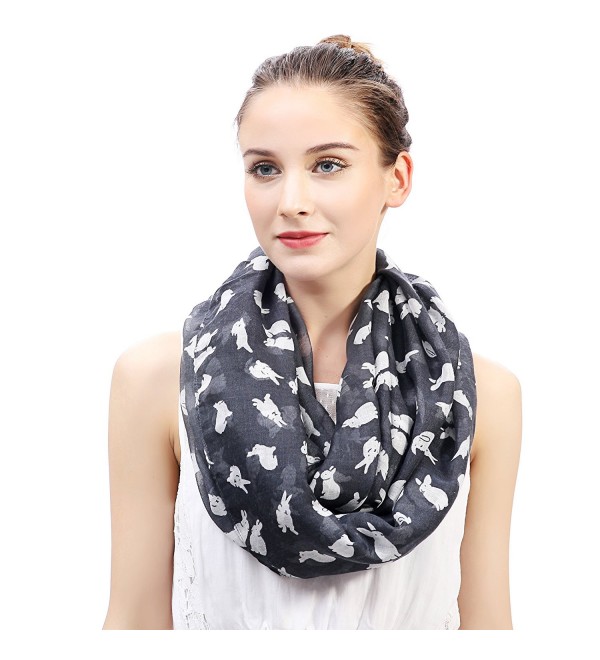 Lina & Lily Bunny Rabbit Print Women's Infinity Loop Scarf - Dark Gray - C512MY1MCZ7