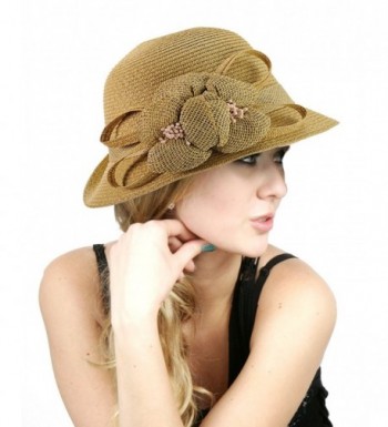 NYFASHION101 Side Flip Cloche Bucket Hat w/Woven Flower & Ribbon Accent- Natural - CP11W8272C9