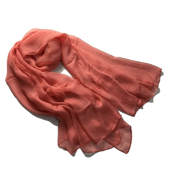 Julitrip Silk Feeling Large Classics Solid Color Scarf - Watermelon Red - CP12OD45I3Z