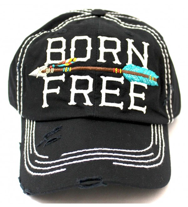 BLACK "BORN FREE" Women's Distressed Baseball Cap w/ Adjustable Arrow Detailed Back - CT182ZN0EIT