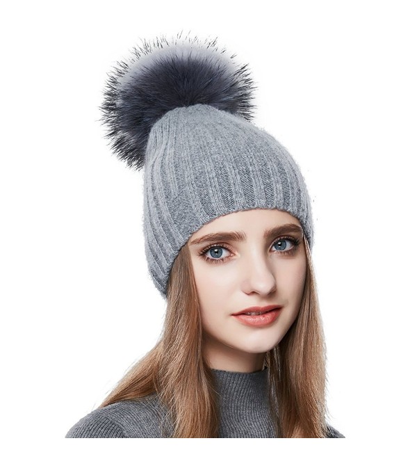 YINONIY Women's Wool Knitted Pom Pom Beanie Cap Winter Crochet Cotton Hat - Grey - C11876TCI73