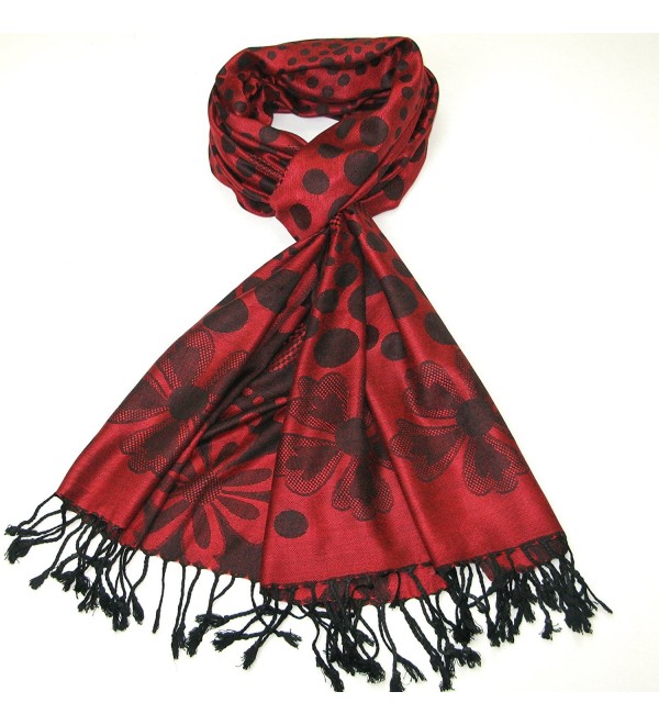 Lovarzi Women Floral and Polka Dots Pashmina Scarf - Ladies winter scarves - Red & Black - C211H0IXJP5