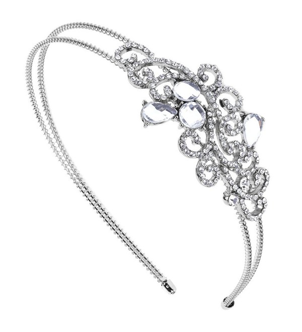 Lux Accessories Elegant Crystal Pave Bridal Bride Wedding Bridesmaid Tear Drop Stretch Headband Head Band - C11274IAJ11