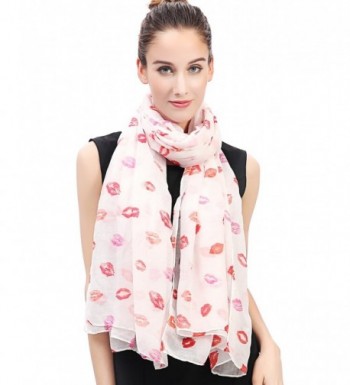 Lina & Lily Sexy Red Lips Print Women's Scarf Shawl Lightweight - White+red - CC11VK5ZRY5