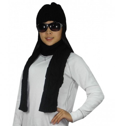 2 PCS SET Womens Hand Made Super Soft Knitted Thermal Winter Scarf & Hat - Black - CE128TCEXCD