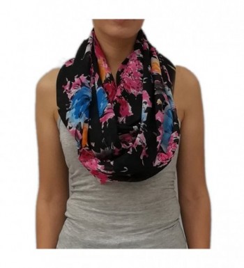 Whitewed Soft Floral Vintage Chiffon Infinity Loop Circle Scarf - Tube Scarves - Black - C512M9LLFZ3