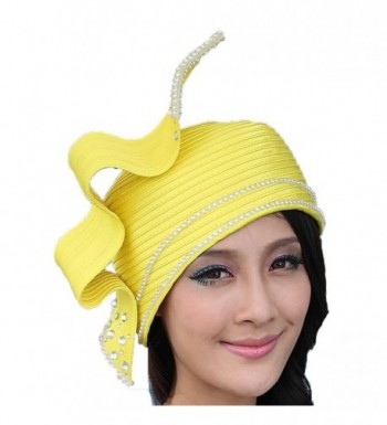 June's Young Fashion Church Hat for Women Satin Hat Bucket Cloche Hat 2 Bright Colors - Yellow - CA11I00UG4J