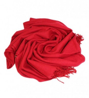 Dosoni Women Soft Pashmina Scarf Solid Color Long Shawl Wrap with Fringe - Red - CW12N22VUUW