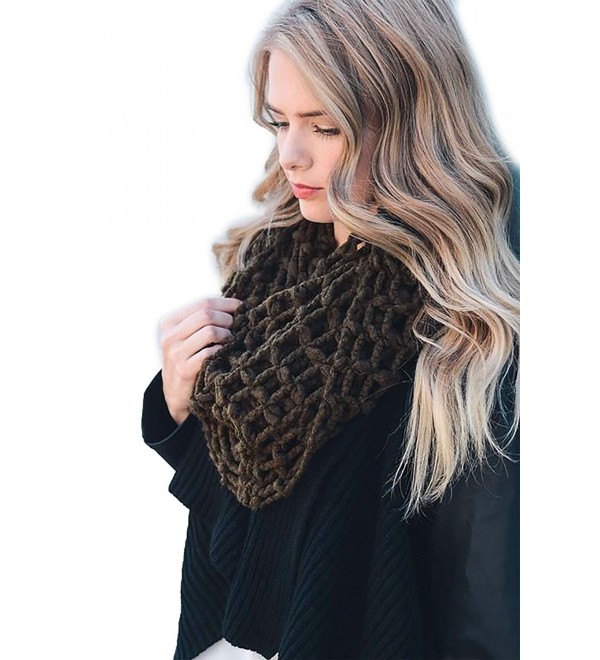 Women's Winter Fall Net Knit Infinity Scarf Cowl Wrap Scarves YS-3684 - Dark Olive - CK188G5U8QG