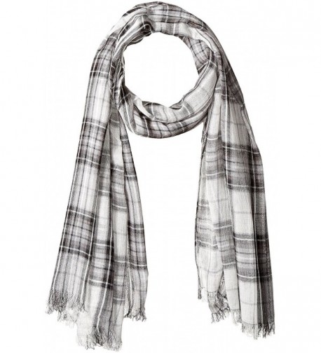 D&Y Women's Yarn Dyed Plaid Oblong Scarf with Frayed Edge - Gray - CN12JOP7619