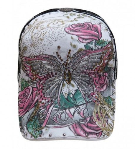 Multi Colored Rhinestone Butterfly/Floral Design Trucker Cap Novelty Hat - White/Black - CV11VOY5PLH