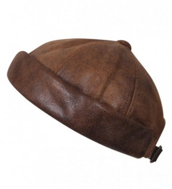 ililily Faux Leather Solid Color Short Beanie Strap Back Winter Hat Casual Cap - Light Brown - CH188OZKTH0