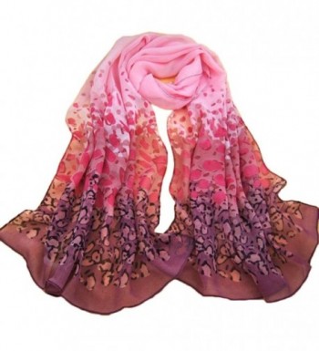 Franterd Women Gradual Change Color Long Chiffon Wraps Shawl Scarves - Pink - CV12BX2USX9