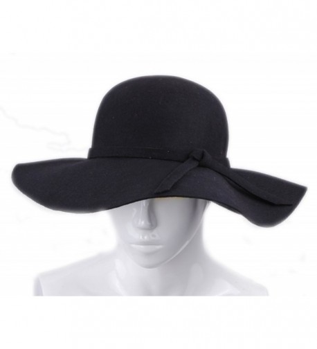 JTC Women Soft Floppy Wide Brim Cloche Beach Hat Goth Wool Bowknot - Black - CR11IE1FCN9