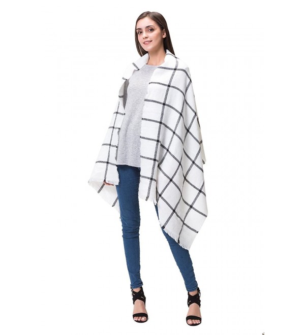 Lemef Women Stylish Warm Tartan Blanket Scarf Large Gorgeous Plaid Wrap Shawl - White - CY189L4GA2L