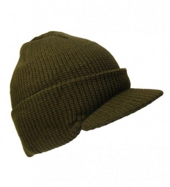 THS Knit Jeep Watch Cap Visor Beanie Ski Cap (One Size- Olive Green) - CR129TTOGGX