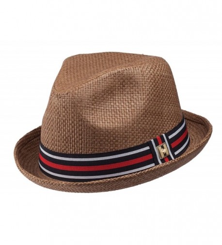 Peter Grimm Depp Brown Brim Fedora w/ Striped Grosgrain Ribbon Band PGF1108 - CD11KTUTCWZ