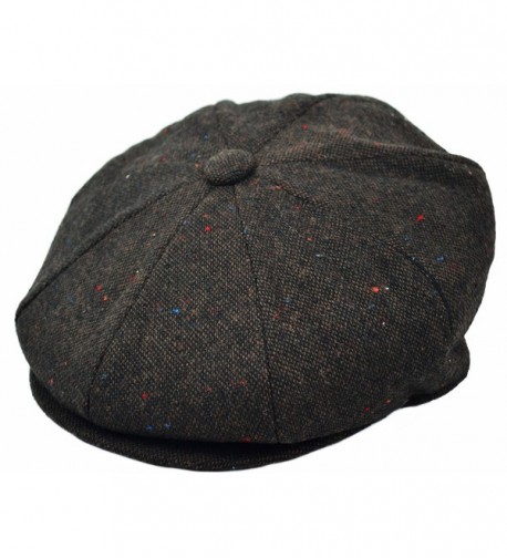 Deewang Men's Premium Wool Applejack newsboy 8 Panel Hat Snap Brim Cap - Dark Brown Tweed - CP12O481LWX