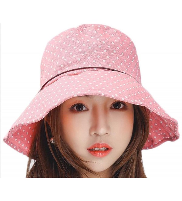 i-select Sun Hat Polka Dot Cute Ribbon Cotton Women - Pink - CW182XOI5T6